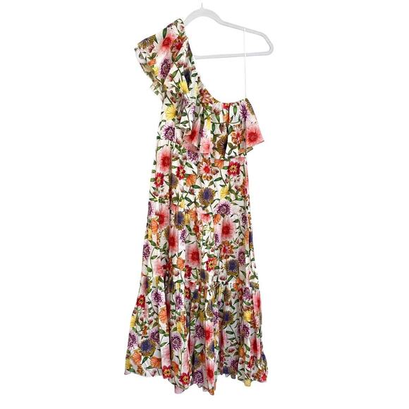 BORGO DE NOR Petra One Shoulder Ruffle Midi Linen Floral Dress Tuckernuck Small - Picture 10 of 15